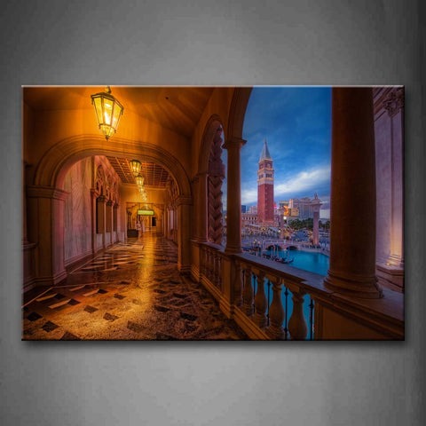 Corridor With Yellow Lights Wall Art Painting Pictures Print On Canvas City The Picture For Home Modern Decoration 