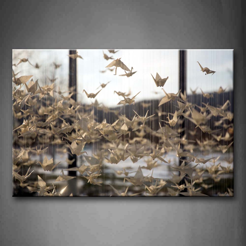 Strings Of Origami Of Paper Cranes  Wall Art Painting The Picture Print On Canvas City Pictures For Home Decor Decoration Gift 