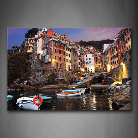 Boats On Calm Water Intensive Houses Wall Art Painting The Picture Print On Canvas City Pictures For Home Decor Decoration Gift 