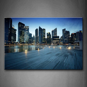 Blue Wide Road With Some Light Tall Buildings  Wall Art Painting The Picture Print On Canvas City Pictures For Home Decor Decoration Gift 