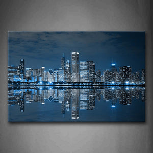 Blue Cool Buildings In Dark Color In Chicago Wall Art Painting The Picture Print On Canvas City Pictures For Home Decor Decoration Gift 