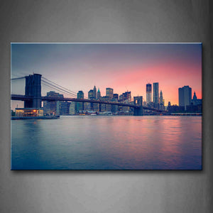 Pretty Sunset Glow Above Brooklyn Bridge Wall Art Painting Pictures Print On Canvas City The Picture For Home Modern Decoration 