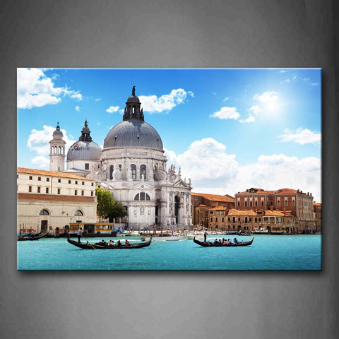 Blue Noble Houses Like Palace And Boats Over Water Wall Art Painting The Picture Print On Canvas City Pictures For Home Decor Decoration Gift 