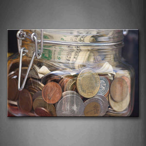 Note And Various Coins In The Glass Box Wall Art Painting Pictures Print On Canvas Art The Picture For Home Modern Decoration 