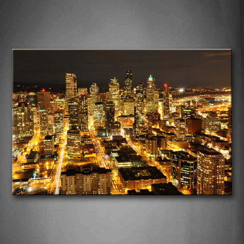 Lights Main In Golden At Night In The City Wall Art Painting The Picture Print On Canvas City Pictures For Home Decor Decoration Gift 