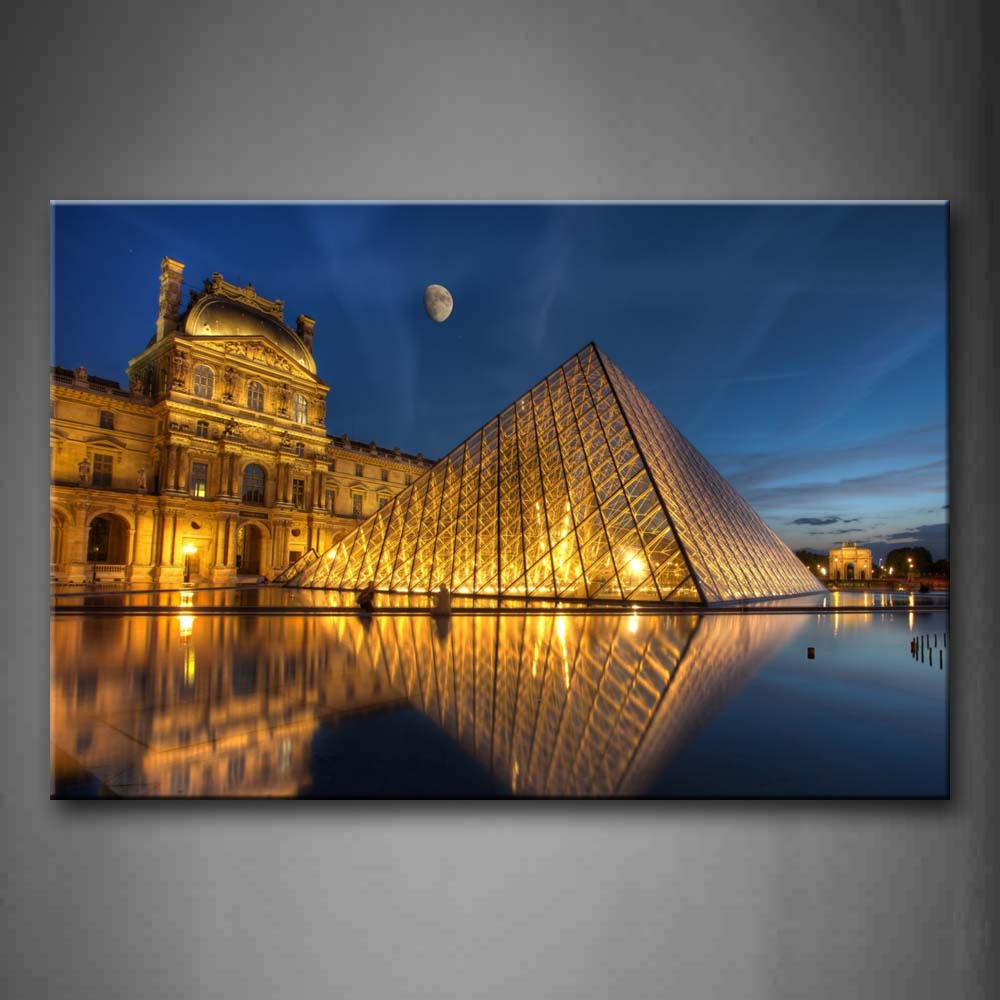 Buildings With Bright Lights Like Pyramid At Night Wall Art Painting The Picture Print On Canvas City Pictures For Home Decor Decoration Gift 