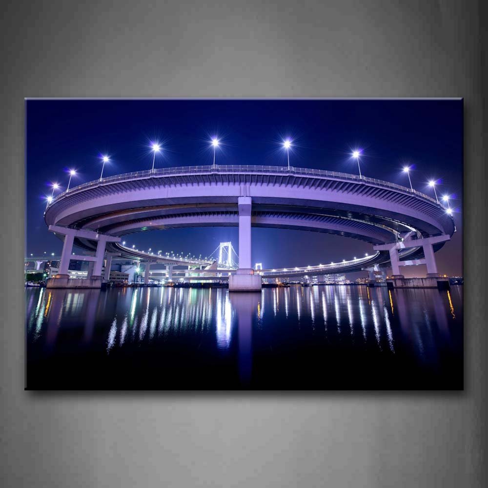 Circle Bridge With Bright Lights And Is Reflection Wall Art Painting Pictures Print On Canvas City The Picture For Home Modern Decoration 