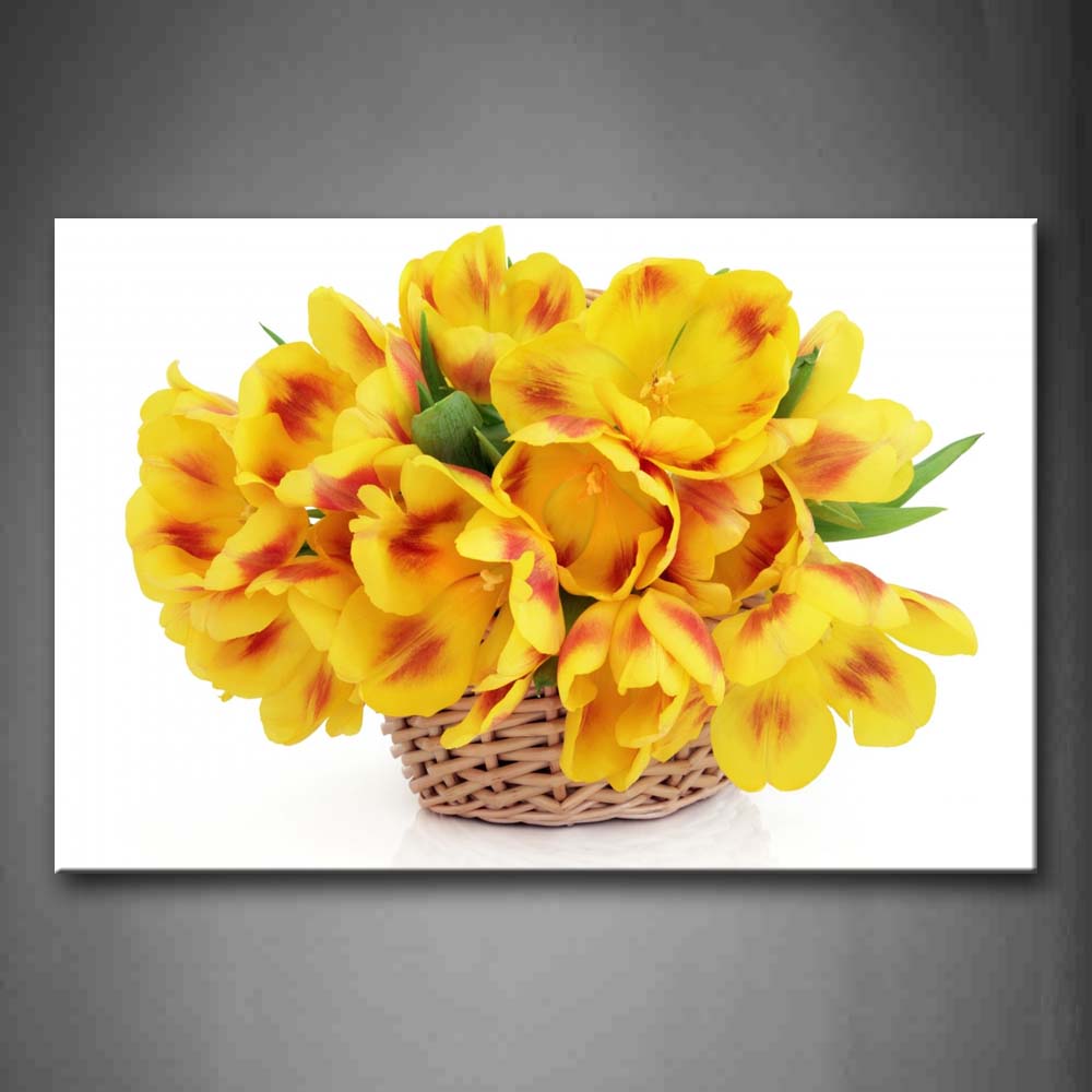 Bunch Of Yellow And Red Flowers In Little Basket Wall Art Painting The Picture Print On Canvas Flower Pictures For Home Decor Decoration Gift 