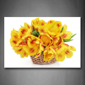 Bunch Of Yellow And Red Flowers In Little Basket Wall Art Painting The Picture Print On Canvas Flower Pictures For Home Decor Decoration Gift 