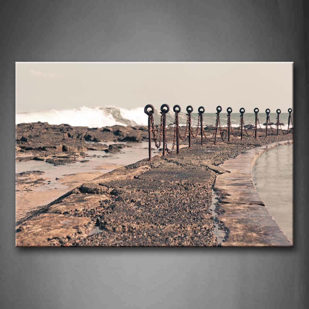 Iron Fence With Chain Near Sea Without Person Wall Art Painting The Picture Print On Canvas City Pictures For Home Decor Decoration Gift 