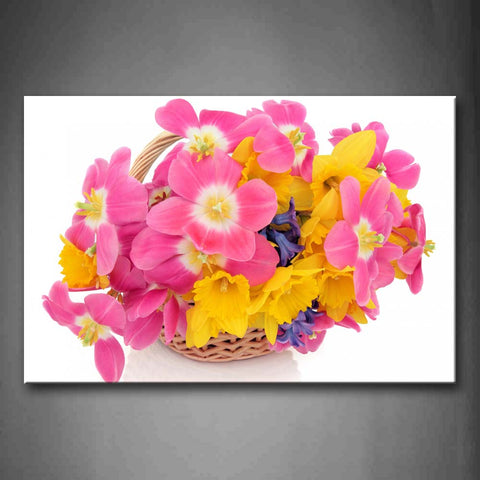 Basket With Flowers In Pink Yellow And Purple Wall Art Painting Pictures Print On Canvas Flower The Picture For Home Modern Decoration 