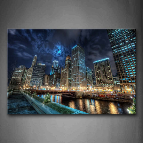 Clouded Sky Tall Buildings And Impassive River Wall Art Painting Pictures Print On Canvas City The Picture For Home Modern Decoration 