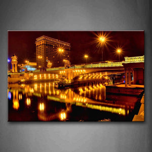 Tall Building Long Bridge And Bright Lights Wall Art Painting Pictures Print On Canvas City The Picture For Home Modern Decoration 