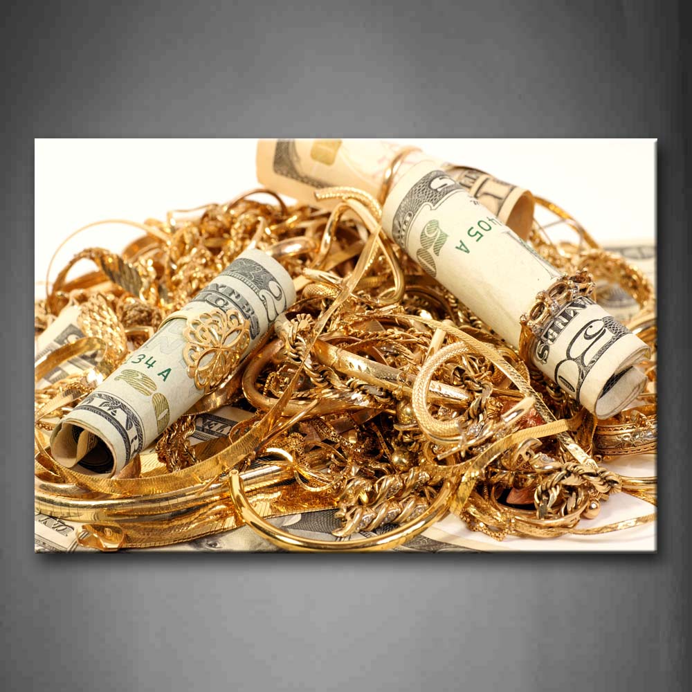 Various Gold Jewelry And Rolled Note Wall Art Painting Pictures Print On Canvas Art The Picture For Home Modern Decoration 