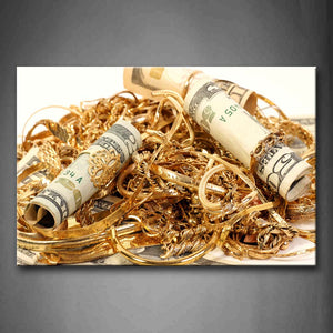 Various Gold Jewelry And Rolled Note Wall Art Painting Pictures Print On Canvas Art The Picture For Home Modern Decoration 