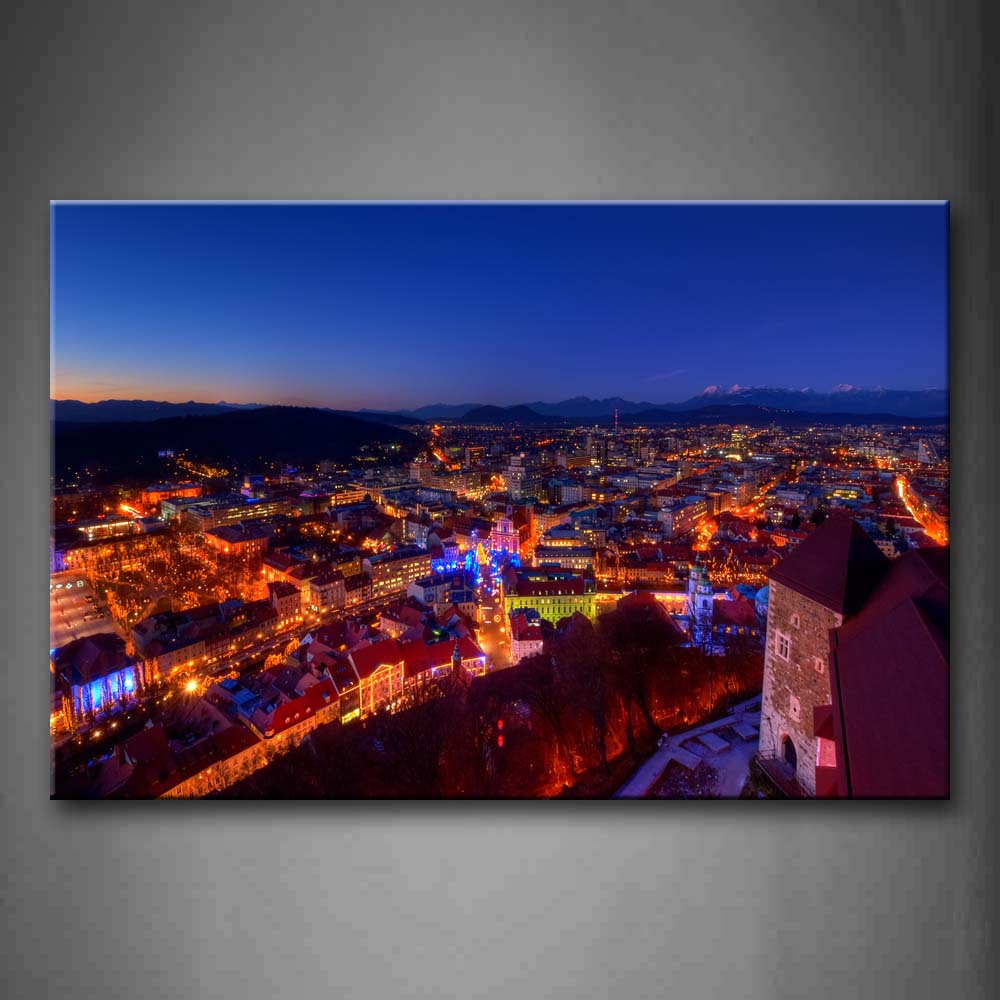 Dark Blue Sky Dense City Buildings At Night Wall Art Painting The Picture Print On Canvas City Pictures For Home Decor Decoration Gift 