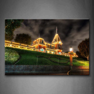 Noble Building Like Palace Dark Sky Fence At Night Wall Art Painting The Picture Print On Canvas City Pictures For Home Decor Decoration Gift 