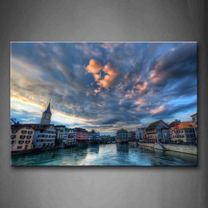 Orderly Buildings Clear River In Zurich Wall Art Painting Pictures Print On Canvas City The Picture For Home Modern Decoration 