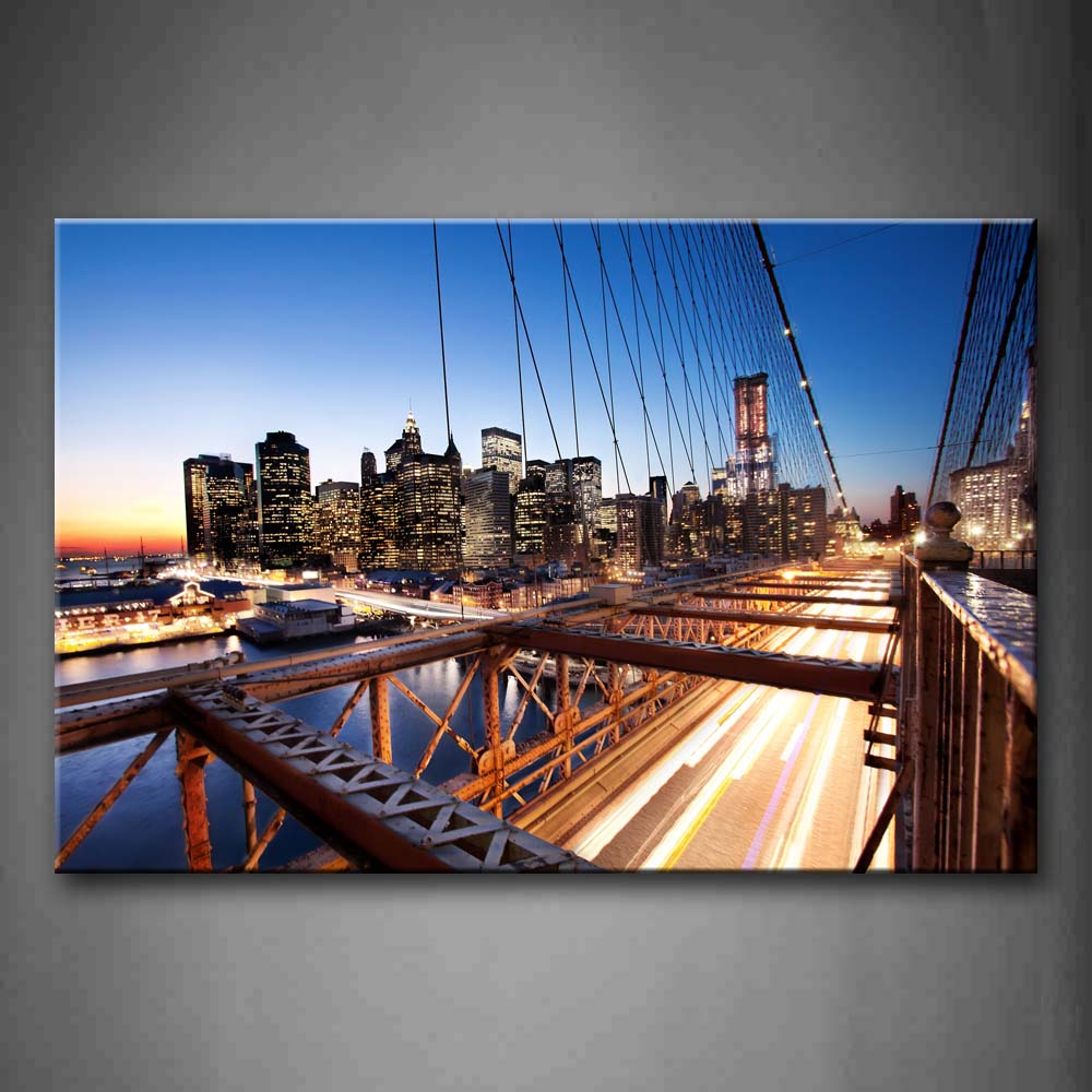 Bright Timelapses Tall Buildings In Brooklyn Bridge  Wall Art Painting The Picture Print On Canvas City Pictures For Home Decor Decoration Gift 