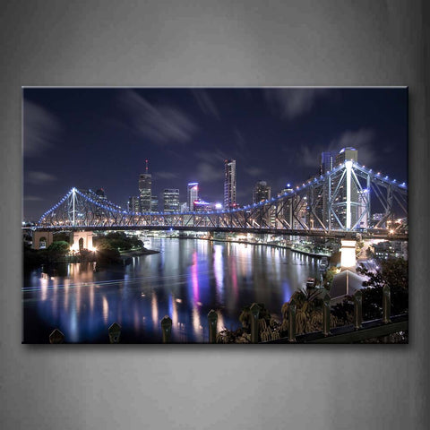 Long Bridge With Pretty Lights At Night Wall Art Painting Pictures Print On Canvas City The Picture For Home Modern Decoration 