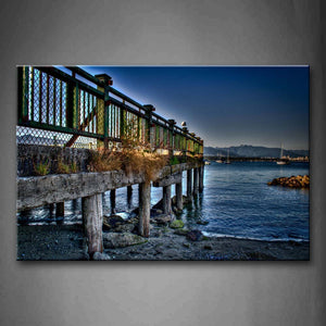 Bridge With Fence Near Dark Blue Sea Wall Art Painting The Picture Print On Canvas City Pictures For Home Decor Decoration Gift 