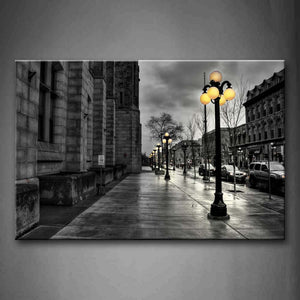 Orderly Lamp Posts And The Corner Of Building Wall Art Painting Pictures Print On Canvas City The Picture For Home Modern Decoration 