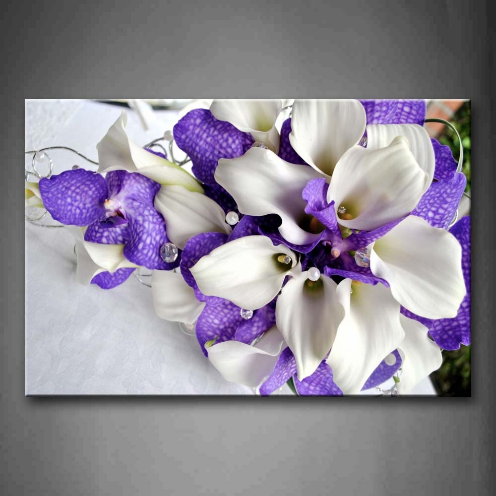 Bunch Of Flowers In White And Dark Purple Wall Art Painting Pictures Print On Canvas Flower The Picture For Home Modern Decoration 