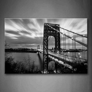 Black And White Quiet Lake Above George Washington Bridge  Wall Art Painting Pictures Print On Canvas City The Picture For Home Modern Decoration 