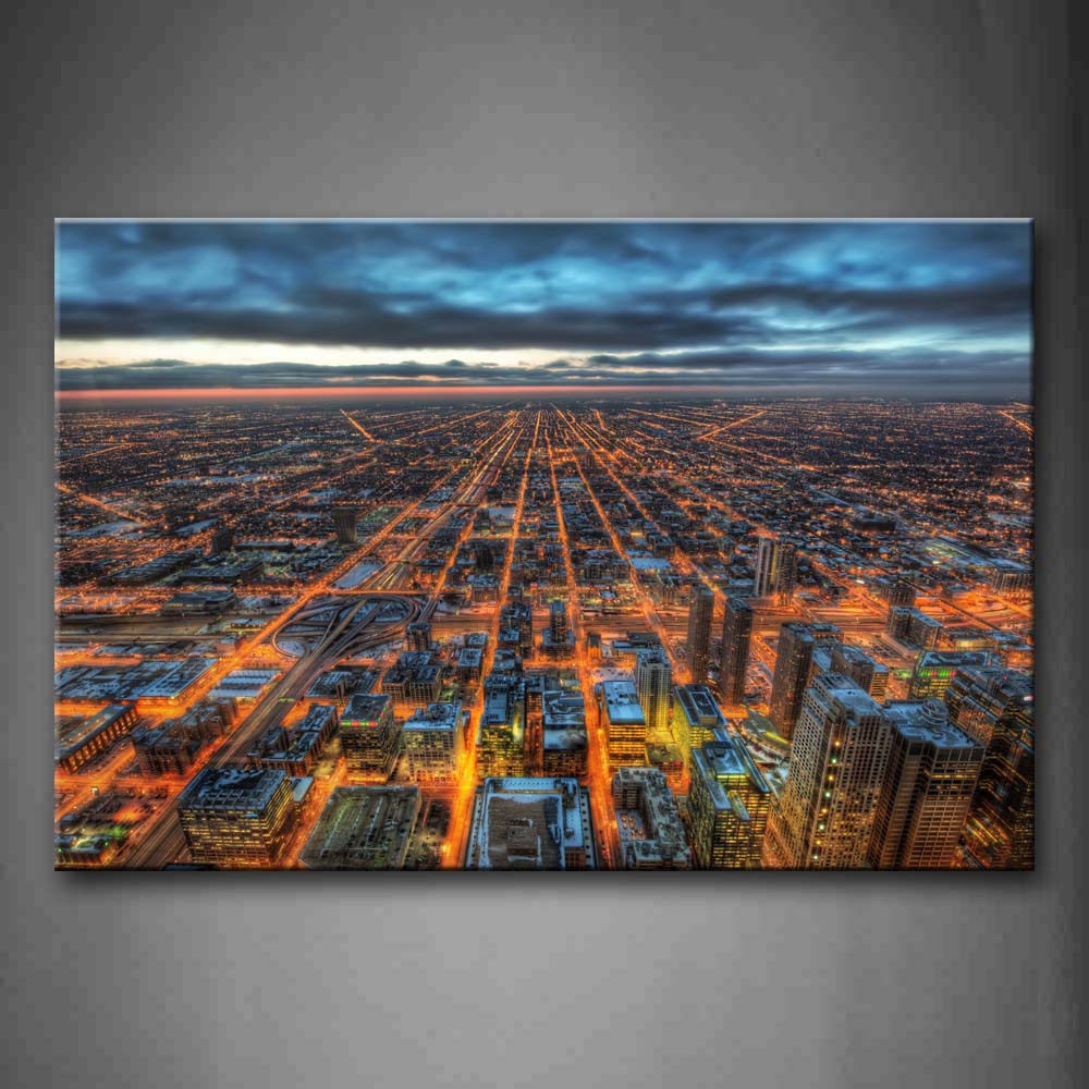 Orderly Roads And Buildings In The City At Night Wall Art Painting The Picture Print On Canvas City Pictures For Home Decor Decoration Gift 