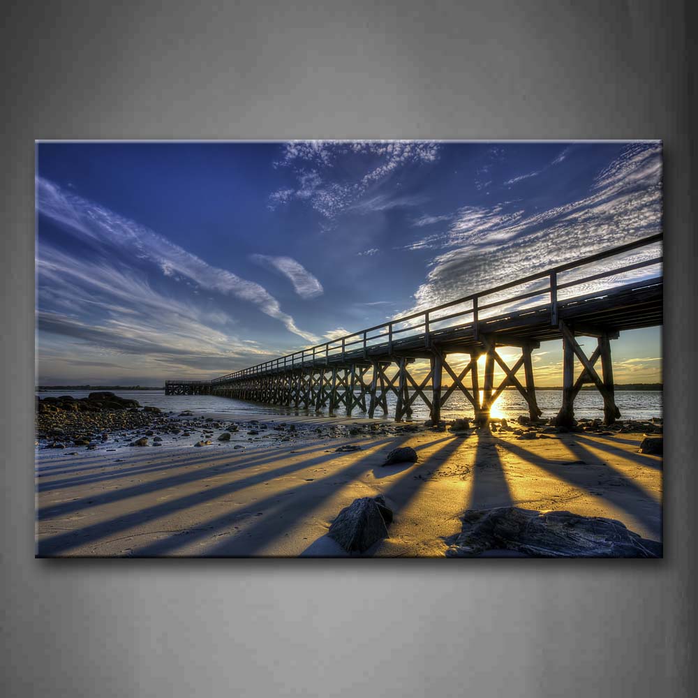 Clear Sky Quiet Water And Long Bridge Wall Art Painting Pictures Print On Canvas City The Picture For Home Modern Decoration 