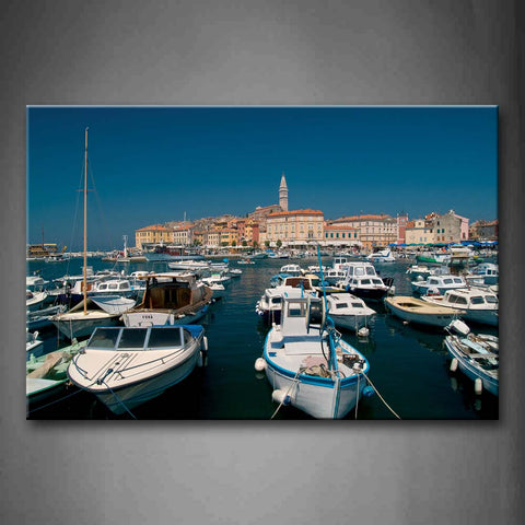 Plenty Of Boats Floating Over Water In Harbor Wall Art Painting Pictures Print On Canvas City The Picture For Home Modern Decoration 