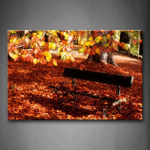 Bench Leaves Piled Up On The Ground  Wall Art Painting Pictures Print On Canvas City The Picture For Home Modern Decoration 