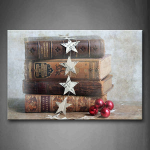 Paper Stars Thick Books Piled Up On Wooden Wall Art Painting Pictures Print On Canvas Art The Picture For Home Modern Decoration 
