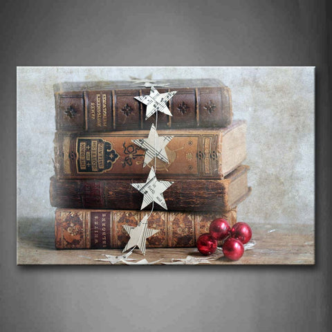 Paper Stars Thick Books Piled Up On Wooden Wall Art Painting Pictures Print On Canvas Art The Picture For Home Modern Decoration 
