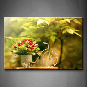 White Model Bike With Little Bunch Of Flowers Wall Art Painting Pictures Print On Canvas Flower The Picture For Home Modern Decoration 