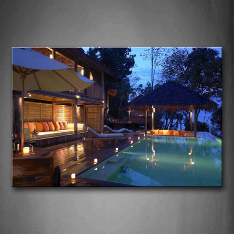 Quiet Pool Wooden Room Trees Straw Tent Wall Art Painting The Picture Print On Canvas City Pictures For Home Decor Decoration Gift 