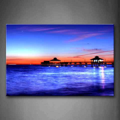 Colorful Sky Dark Blue Lake And Long Pier Wall Art Painting The Picture Print On Canvas City Pictures For Home Decor Decoration Gift 