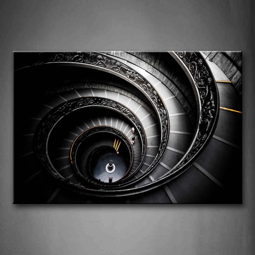 Black And White Artistic Stairs In Circle Shape Wall Art Painting The Picture Print On Canvas City Pictures For Home Decor Decoration Gift 