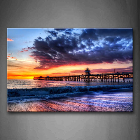 Clouded Sky Quiet Pier And Soft Waves Wall Art Painting Pictures Print On Canvas City The Picture For Home Modern Decoration 