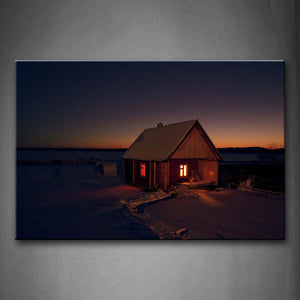 Small Log Cabin In The Wide Field At Night Wall Art Painting The Picture Print On Canvas City Pictures For Home Decor Decoration Gift 