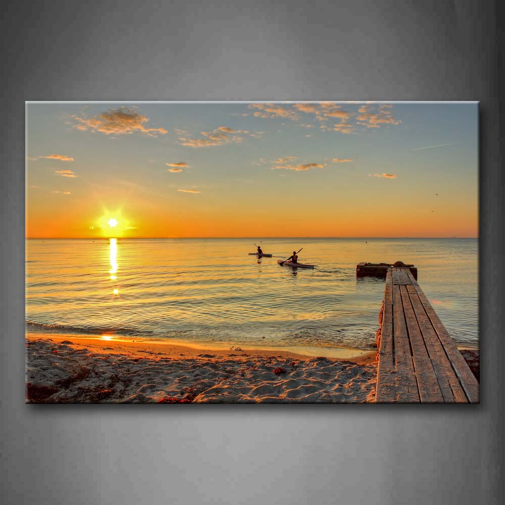 Narrow Wooden Pier Beaitiful Sunset Glow And Quiet Water Wall Art Painting Pictures Print On Canvas City The Picture For Home Modern Decoration 