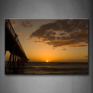 Brown Quiet Pier And Water Beautiful Sunset Glow Wall Art Painting Pictures Print On Canvas City The Picture For Home Modern Decoration 