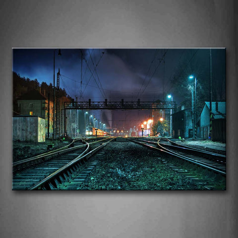 Small Iron Bridge Above Railroad At Night Wall Art Painting The Picture Print On Canvas City Pictures For Home Decor Decoration Gift 