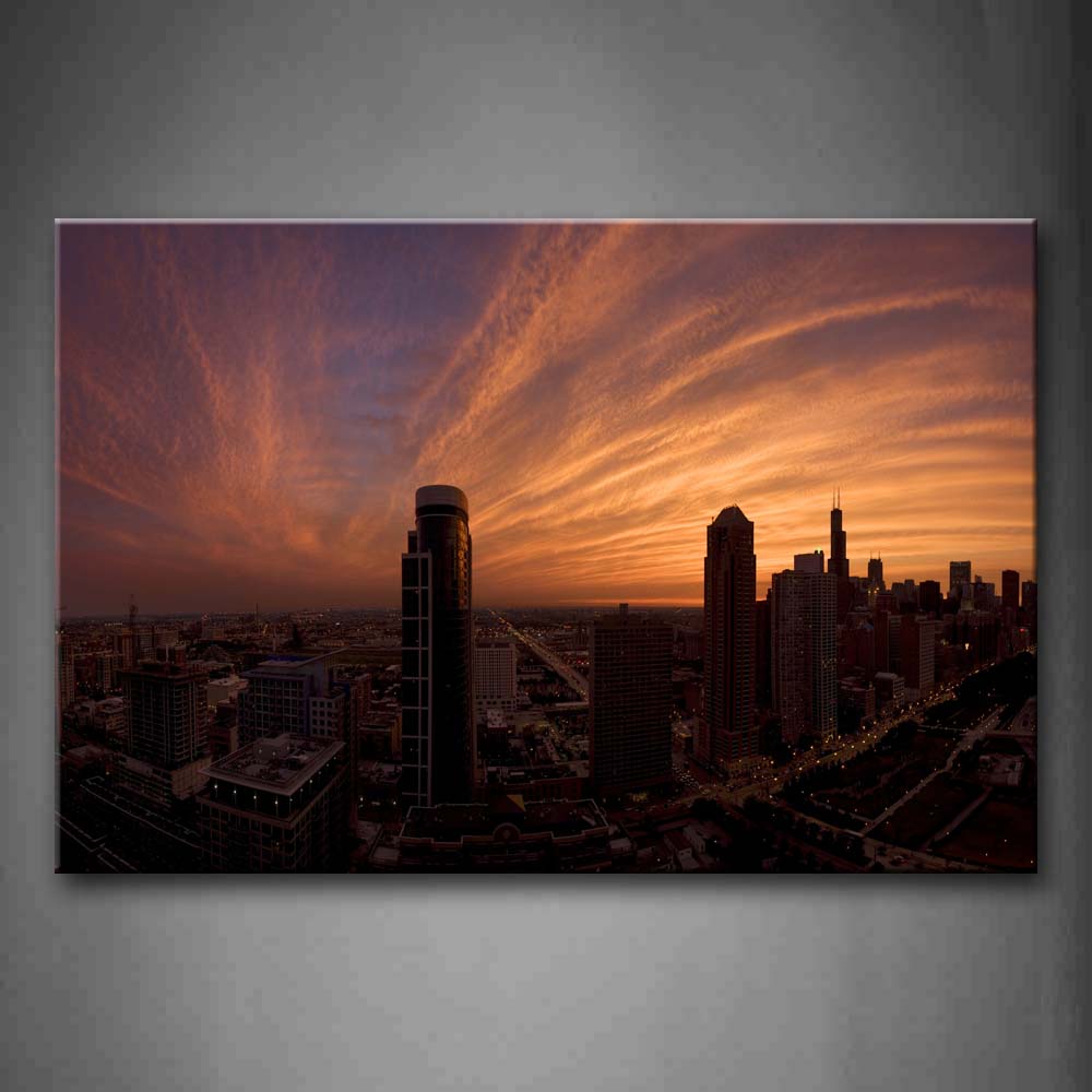 Beautiful Sunset Glow Buildings In Various Height Wall Art Painting The Picture Print On Canvas City Pictures For Home Decor Decoration Gift 