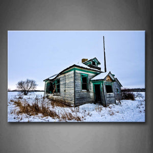 Log Cabin In The Field With Snow Piled Up Wall Art Painting The Picture Print On Canvas City Pictures For Home Decor Decoration Gift 