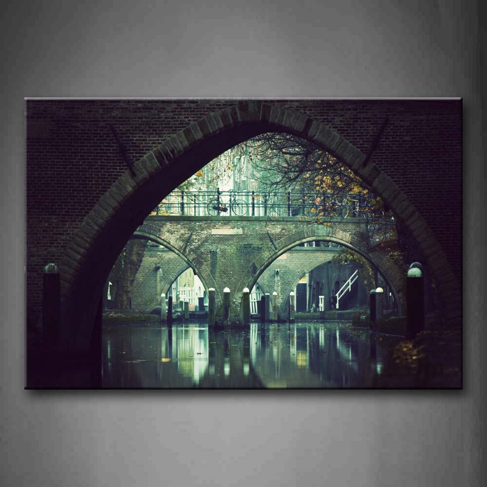 Big Arches Of Bridge Above Quiet Water Wall Art Painting Pictures Print On Canvas City The Picture For Home Modern Decoration 