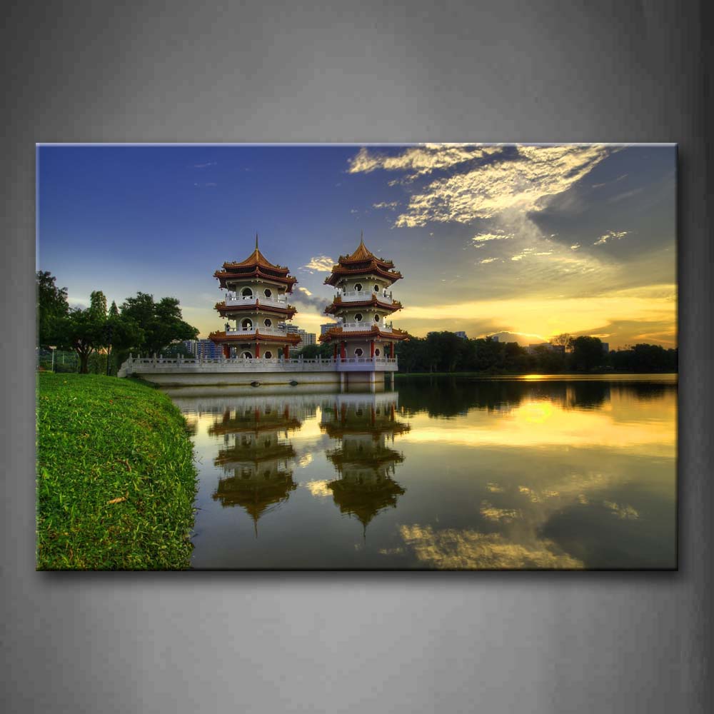 Tall Towers And Its Reflection On Water Wall Art Painting Pictures Print On Canvas City The Picture For Home Modern Decoration 