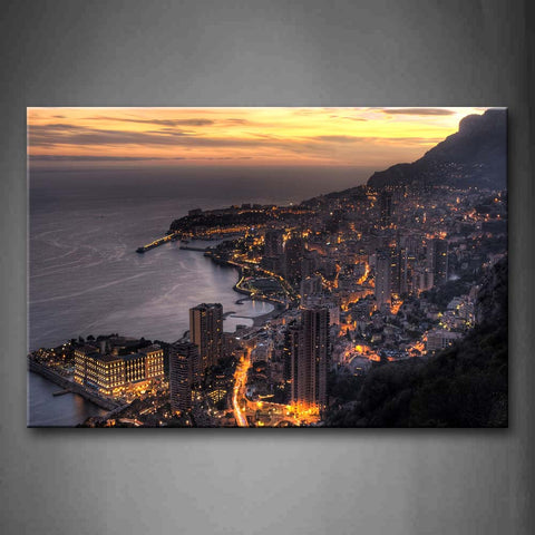 Bright Buildings Sunset Glow And Clear Water Wall Art Painting Pictures Print On Canvas City The Picture For Home Modern Decoration 