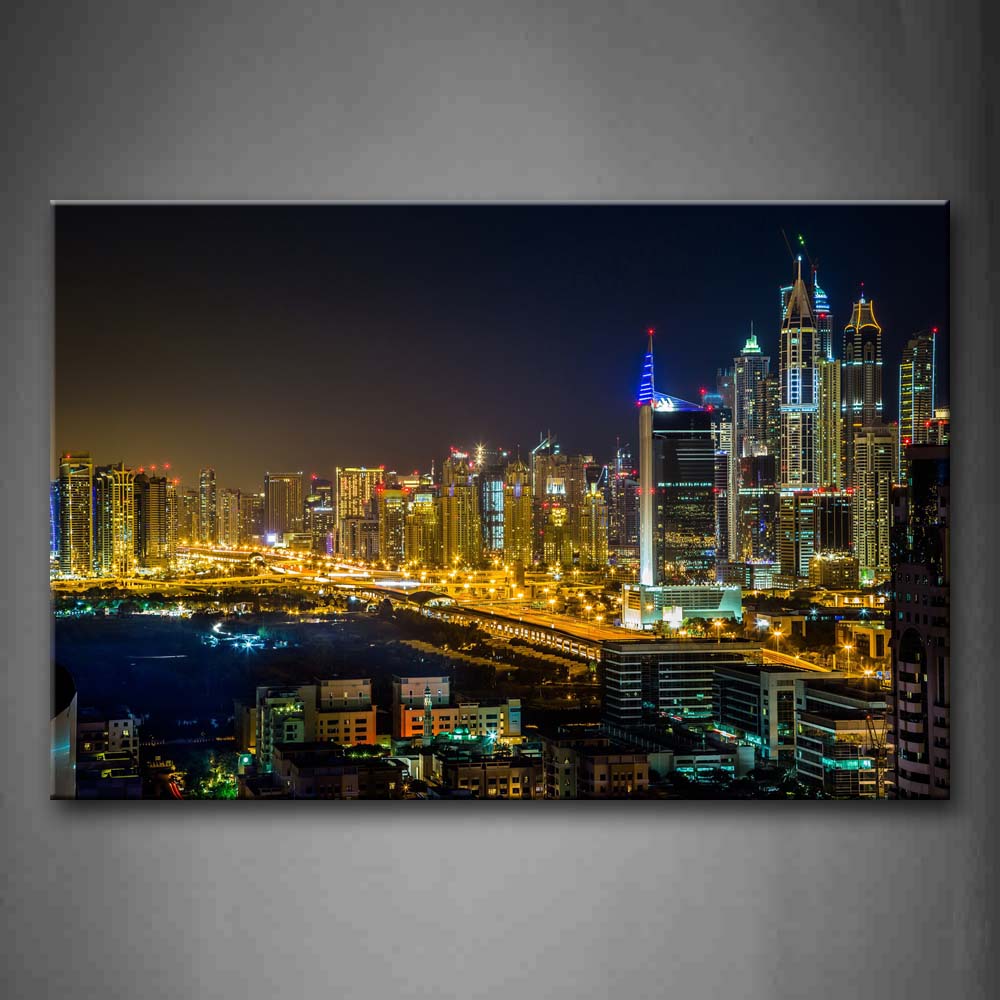 Special Tall Buildings In Dubai At Night Wall Art Painting The Picture Print On Canvas City Pictures For Home Decor Decoration Gift 