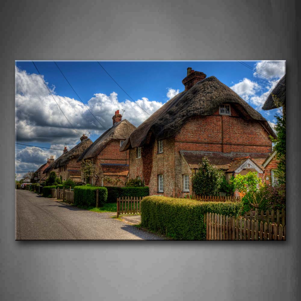 Houses With Straw Roofs And Clean Road Wall Art Painting Pictures Print On Canvas City The Picture For Home Modern Decoration 